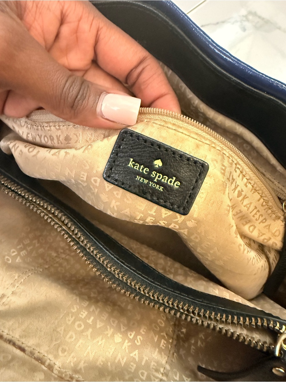 kate spade Blue and Black Patent Leather Two-Tone Tote - Picture 9 of 10